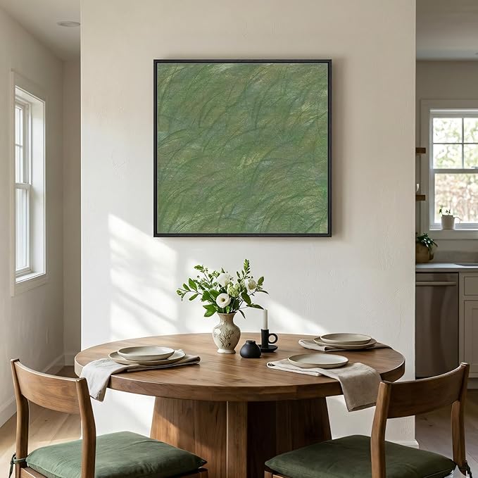 Framed Green Abstract Wall Art, Modern Square Sage Green Canvas Prints Paintings, Minimalist Pictures for Living Room, Bedroom, Dining Room, Hallway Wall Decor 24x24 In