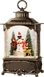 Christmas Snow Globes Snowman Snow Globe Lantern, Lighted Christmas Decorations Indoor for Home with Music Timer Glitter, Deer Cardinal Scene Musical Festival Gifts, USB & Battery Operated