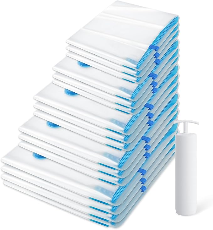 6 Pack Vacuum Storage Bags，Space Saver Bags(6 Pack Large),Compression for Comforters and Blankets, Sealer Clothes Storage, Hand Pump Included