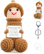Funny Positive Crochet Animals Gag Doll Emotional Support Stuffed plushies for Adult Men Women,Weird Things Motivational White Elephant (Brown W with Hat)