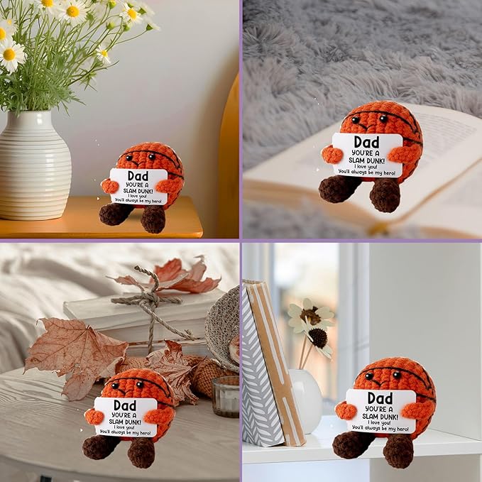 Funny Crochet Mini Basketball for Dad, Positive Basketball Crochet Inspiring Mental Health Gift, Emotional Support Crochet for Dad