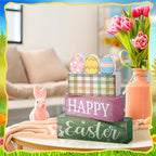 Lineshading 4 Pcs Easter Table Decoration Wooden Pastel Eggs - No Assembly Required Reusable Happy Easter Tiered Tray Decor, Perfect for Home Kitchen Party Farmhouse Centerpieces & Holy Week Gift