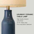 USumkky 23.75" Modern Blue Ceramic Table Lamp Set of 2 with 5FT Cord for Living Room, Farmhouse Bedside Nightstand Lamp for Bedroom Home Office Dorm