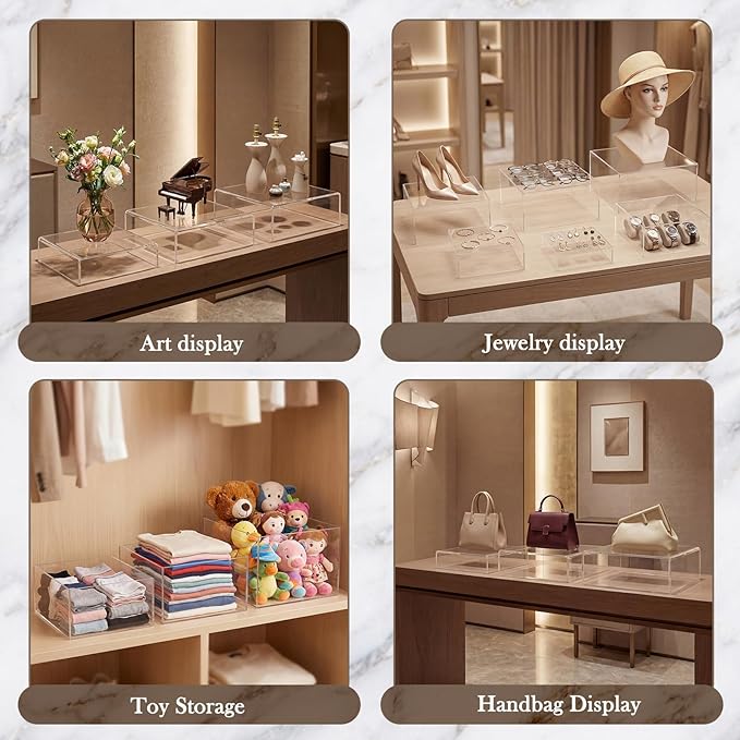 Geelin 6 Pack Acrylic Risers for Display Acrylic Cube Boxes Risers Display Stands with Hollow Bottoms Decorative Stand for Jewelry Candy Table Decor 6 Sizes(Clear,7 to 12 Inch,Square)