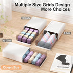 Underwear Organizer Drawer, 15 Cells Plastic Sock Underwear Storage Drawer, Stackable Closet Organizers and Storage Box for Bras, Socks, Scarves, Ties, Belt (Queen Size-White, 1 Pcs)