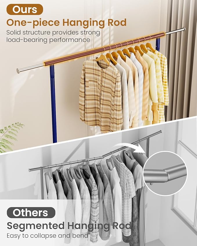 Heavy Duty Clothing Rack, Metal Clothes Rack Load 450 LBS, Rolling Coat Racks for Hanging Clothes with Lockable Wheels, Wardrobe Closet Garment Racks for Bedroom, Navy Blue