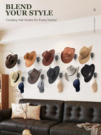 Cinati Cowboy Hat Rack for Wall 12 Pack, Cowboy Hat Holder Wall Mount, Western Rustic Metal Hats Hanger Hooks Organizer for Fedora,Sun Hats,Wide Brim, Extra Hooks for Baseball Caps,Western Room Decor