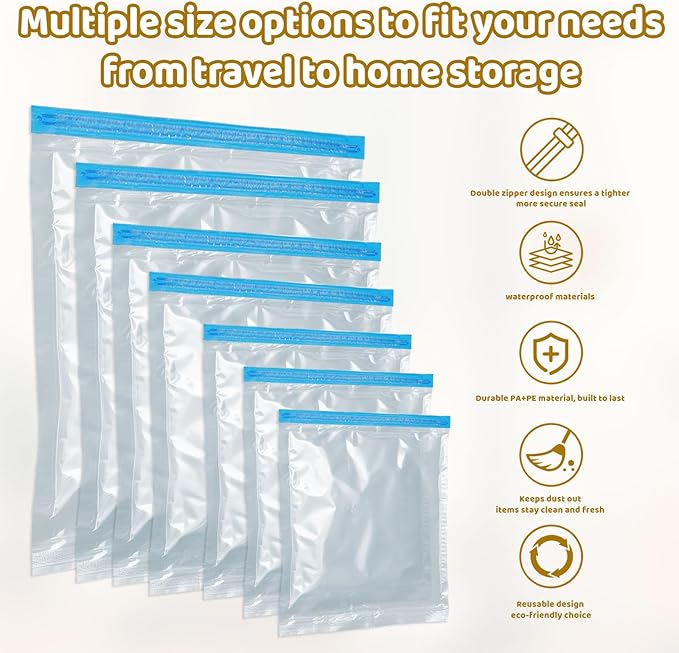 Vacuum Storage Bags with Electric Pump, Multi Size Space Saver Bags for Clothes, Comforters & Blankets, Compression Storage Bags with Airtight Seal, Reusable Travel Packing Bags (13.8 * 19.7in)