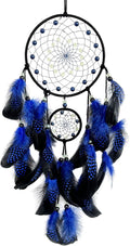 Blue and Black Dream Catcher Wall Decor Feather Dream Catchers with Luminous Bead Handmade Dreamcatcher Wall Hanging Ornament for Bedroom Living Room Home Decor