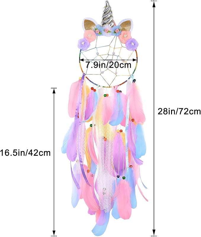 QtGirl Dream Catchers for Kids Unicorn Wall Decor for Girls Bedroom Flower Feather Wall Hanging Decoration