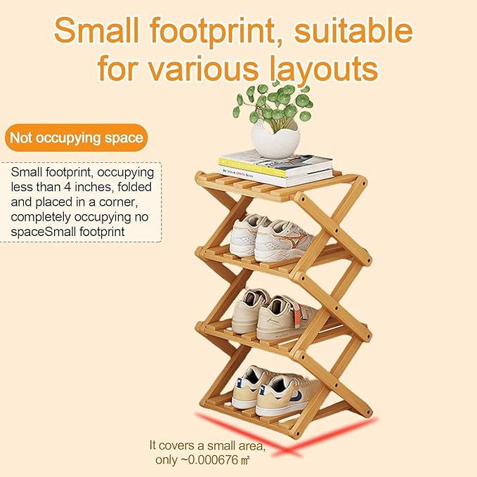 Vertical Shoe Rack Small Narrow Shoe Racks 4-Tier Folding Shoe Storage Rack No Installation Shoes Organizer Shelf Standing Storage Shoe Rack for Entryway Hallway Corridor Room Corner Storage
