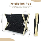 Boho Macrame Magazine Holder,Hand-Woven Magazine Rack for Home Office Desktop, Storage Basket for Letters, Magazines, Books and Newspapers (Black)