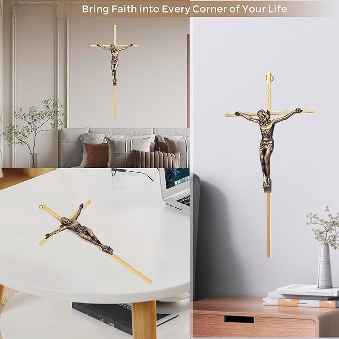 ACHIBANG Gold Crucifix Wall Cross - 10" Catholic Metal Cross with Jesus & INRI, Faith Decor for Wall or Door Display