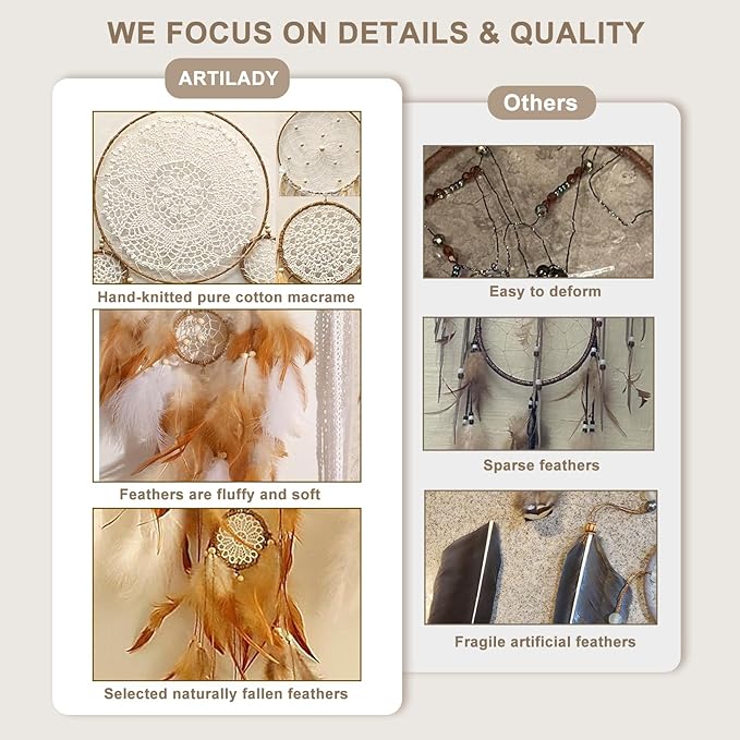 Dream Catcher Boho Macrame Wall Art - 31" Large Feather Dreamcatchers for Bedroom Moon Wall Decor by Native American for Women, Teen Girls
