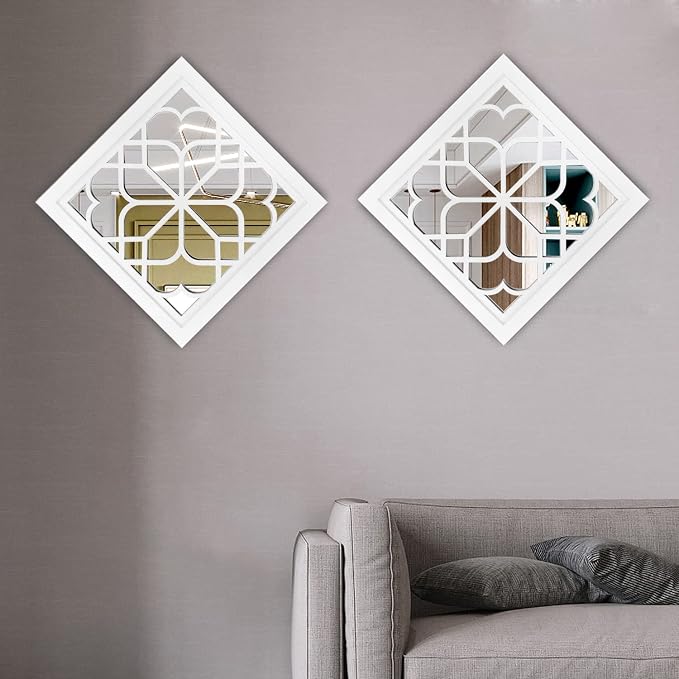 Wocred Set of 2 Mirrors Square Wall Mirror,Gorgeous Rustic Farmhouse Accent Mirror,White Color Entry Mirror for Bathroom Renovation,Bedrooms,Living Rooms and More(12”x12”)