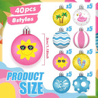HyDren 40 Pcs Summer Tree Ornaments 1.2 Inch Mini Summer Hanging Tree Decorations Coconut Dot Wave Stripe Flamingo Ornaments Tropical Party Decor for Home Luau Holiday Decorative Supplies