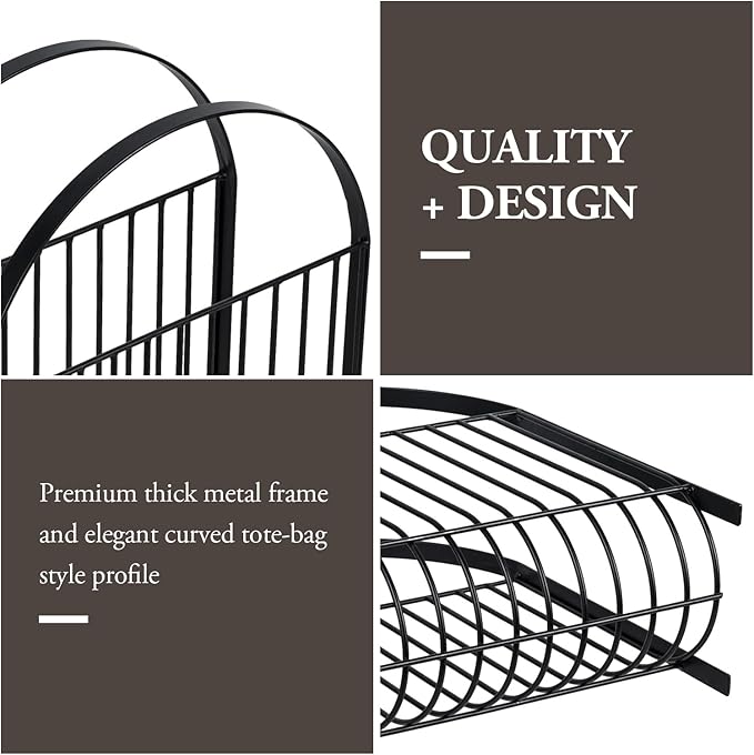 MyGift Deluxe Mid Century Metal Wire Magazine Rack in Matte Black Finish, Tabletop or Floor Standing Sling Basket for Magazines and Newspapers