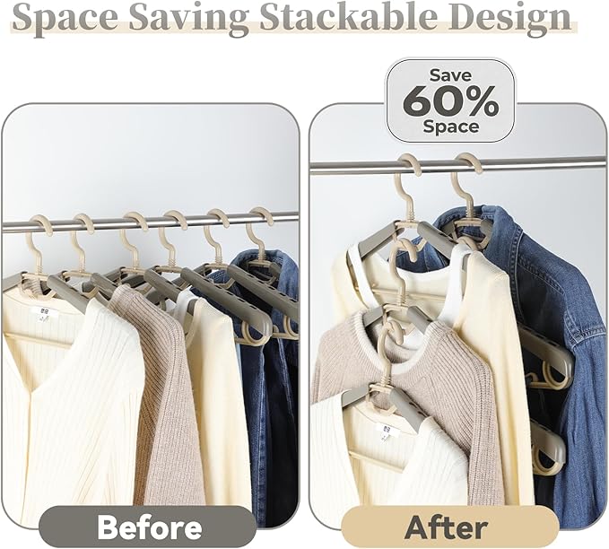 12-Pack Heavy Duty Plastic Extra-Wide Arm 15"-23" Suits Clothes Hangers with Swivel Hooks,Perfect for Coat,Jacket,Dress,Shirt,Trousers or Closet Space Saving,Grey&Tan