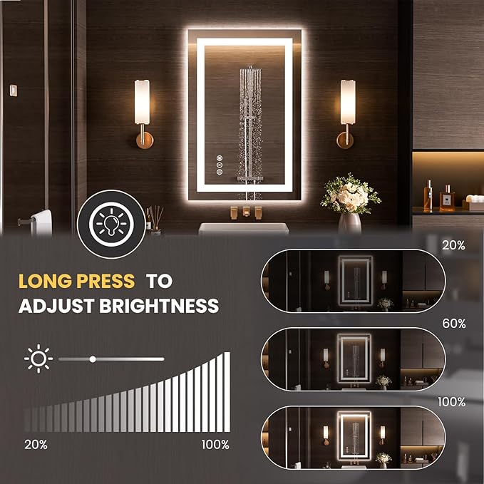 LOAAO 28"x34" LED Bathroom Mirror with Lights, Anti-Fog, Dimmable, Backlit + Front Lit, Lighted Bathroom Vanity Mirror for Wall, Memory Function