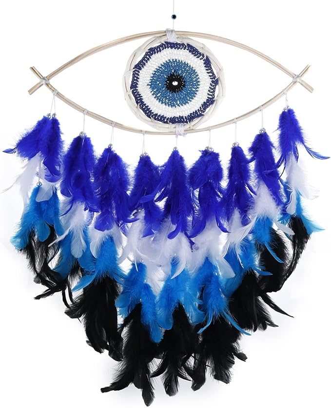 Holmgren Evil Evil Dream Catcher - Blue Evil Eye Decor for Bedroom, Evil Eye Wall Art for Home Room Decor Hanging Ornament, Good Luck Gifts for Family