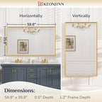 Keonjinn Gold Bathroom Mirror 60 x 36 Inch, Brushed Gold Metal Framed Mirrors, Square Corner Rectangular Large Wall Mirrors, Trimmed Wall-Mounted Vanity Mirror(Horizontal/Vertical)