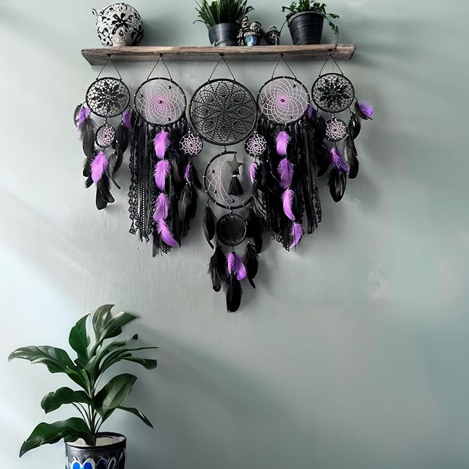 5 Pack Bohemian Ornaments,Dreamcatcher Gift Boho Native American Decor, Handmade Dreamcatcher for Girls, Boys, Adults, Kids Room,Witchy Gifts (Purple)