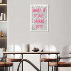 Drimiler What If It All Works Out Poster Retro Newspaper Pink Font Canvas Wall Art Positive Affirming Quote Minimalist Prints Painting For Home Bedroom Dorm Wall Decor 12x16in Unframed