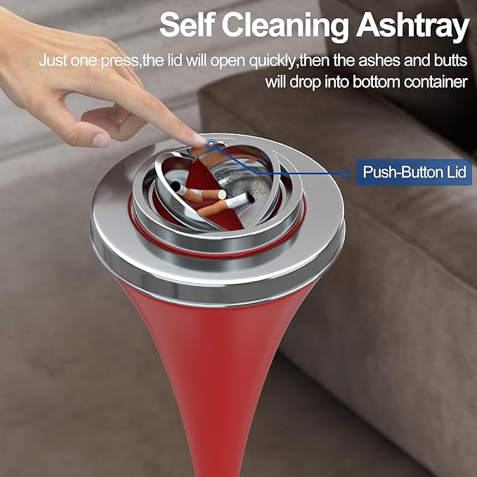 RELIANCER Floor Standing Ashtray w/Detachable Cigar Container,Stainless Steel Cigarette Ash Tray,Outdoor Self-Cleaning Ash Holder w/Weighted Base,Cigarettes Butt Receptacle Disposal for Home Patio