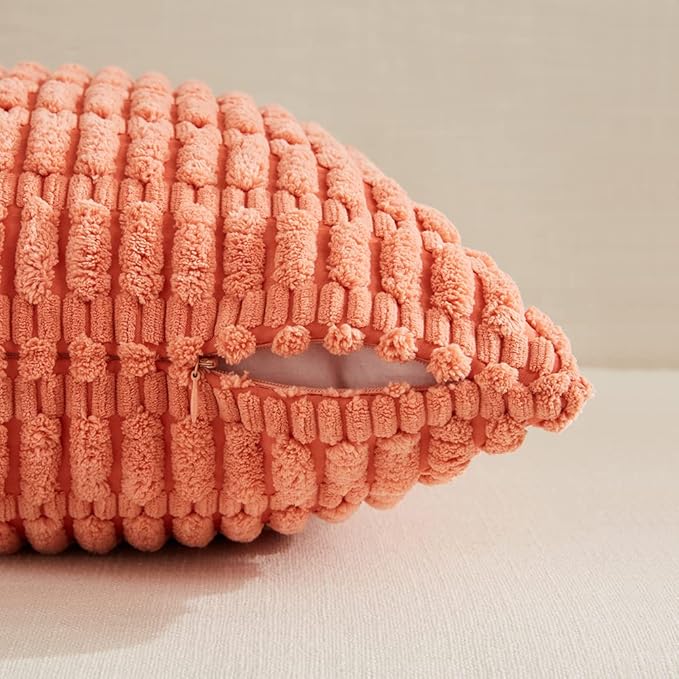 Fancy Homi 4 Packs Decorative Throw Pillow Covers for Living Room Couch Bed, Modern Farmhouse Boho Home Décor Accent Cushion Case, 20" x 12", Coral