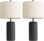 PoKat 23" Matte-Textured Ceramic Table Lamps Set of 2 for Bedroom, Stone-Like Modern Bedside Lamps for Night Stands, Farmhouse Nightstand Table Lamps Decor for Living Room End Table Black