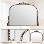 Wall Beaded Mirror, 44 x 32 Inch Round Top Right Angle Wall Mirror, Tempered Glass, Rust Resistant, Horizontally or Vertically Hanging, Silver