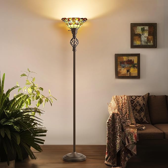 GyroVu Tiffany Floor Lamp Torchiere Floor Lamp with Stained Glass 71 Inch Tall Floor Lamp Standing Reading Light Floor Lamp for Living Room Corner Bedroom Home Office, Bulbs Included