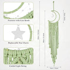 ANROYE Boho Macrame Woven Wall Hanging, Crochet Crescent Moon Star Dream Catcher with Long Tassel- Green Cotton Handmade Bohemian Home Decor Nursery Decoration Art for Kids Bedroom Dorm Room