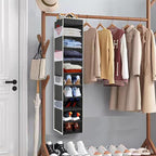 Large-Sized Hanging Shoe Organizer 10-Shelf, Sturdy Hanging Closet Organizer with 8 Side Pockets, Wider Hanging Shelves for Storage Shoes Clothes Jeans Shirts Toys, Black
