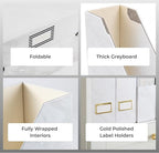 BLU MONACO Set of 4 Magazine Holders | White Marble Design with Gold Label Holders | Foldable File Organizer Boxes for Desk, Office & Classroom | Stylish Paper & Magazine Storage