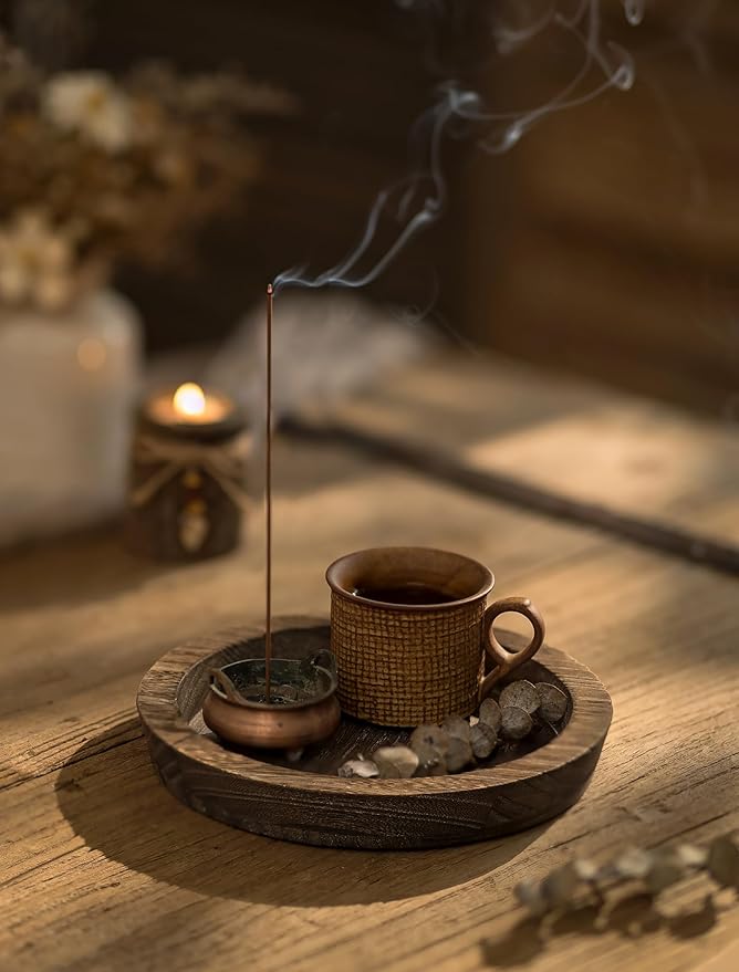 Hanobe Candle Plate Holder Tray: 7.9" Small Round Wood Decorative Candle Trays - Rustic Farmhouse CoffeeTable Decor - Candlestick Pillar Holder for Centerpiece Home Decor