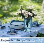 6 Pcs (H:7" W:4") Embossed Flower Vase Pedestal Glass Vase Big Base Thickened Crystal Vintage Vases for Valentines Day Wedding Home Decor Table Centerpiece House Warming Gifts(Blue)