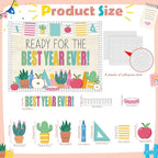 Pajean Ready for the Best Year Ever Bulletin Board Modern Back to School Classroom Decorations Apple Potted Ruler Pencil Paper Cutouts for Door Wall Chalkboard Decor First Day of School Supplies