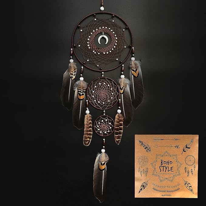 Urdeoms Large Dream Catchers for Bedroom Adult Brown Boho Dream Catcher Wall Decor with Turquoise Hanging Ornament Teen Dorm Room Decor Festival Gift