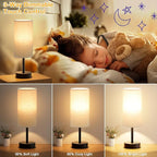 Dicoool Beige Touch Lamp for Bedroom with USB - 3 Way Dimmable Table Lamp for Nightstand, Small Lamp with Black Charging Station for Desk Dorm, Office, Nursery