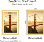 12x18 Picture Frame 3 Pack - Gold Poster Frame Display Pictures 11x17 with Mat or 12 x 18 Without Mat for Wall Hanging Horizontal and Vertical
