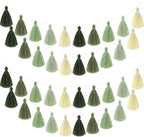WILLBOND 4 Pieces Tassel Garland Sage Green Forest Garland for Classroom Wall Dorm Decor Boho Pastel Cotton Tassel Banners for Party Schooll(3.1 Inch, Green Colors)
