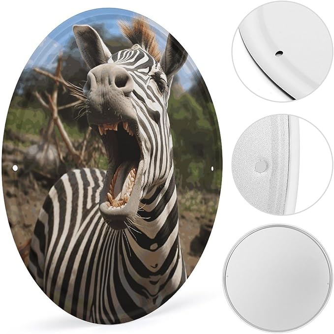 Wall Picture, with Funny Zebra Printed Circular Iron Hanging Picture,Wall Art Decor,Home for Bedroom Living Room Bathroom Decor,Iron Painting 11.8X11.8 in