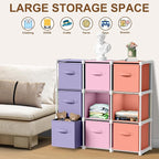 9 Cube Storage Organizer with Shelf Back to School Boxes 11 Inch Toy Storage Bins Closet Organizers Drawers Fabric Dresser for Playroom Books Bedroom Dorm Kitchen (Pink,Purple,Orange)