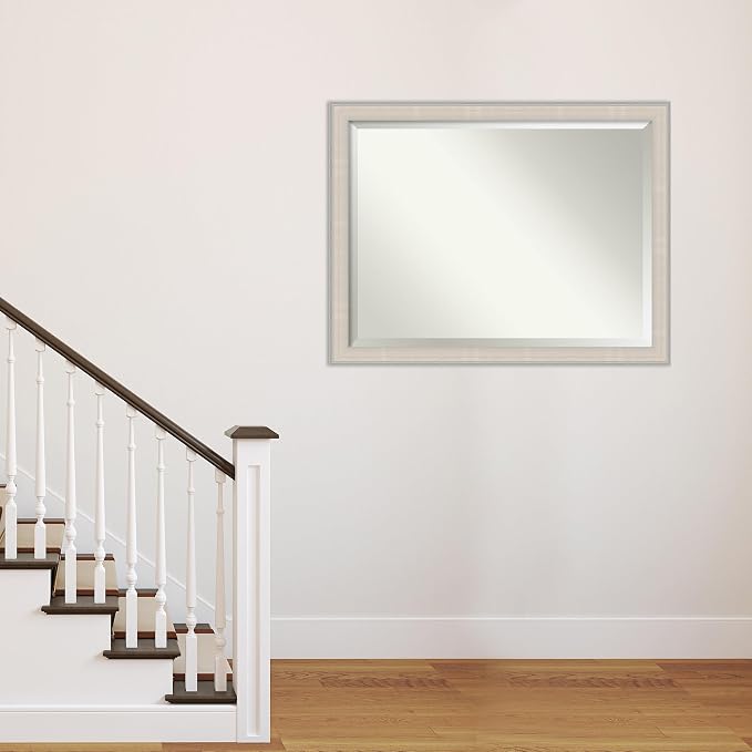Amanti Art White Wall Mirror 34x44 Cottage White Silver Rectangle Bathroom Mirror for Wall Decor Living Room, X-Large Cottage Wood Frame, Hangs Horizonally and Vertically, Bathroom Decor, Beveled Edge