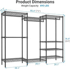 VIPEK V5C Plus Covered Clothes Rack Portable Wardrobe Closet, Heavy Duty Clothes Rack with Adjustable Shelves, Black Metal Clothing Rack with Black Upgarded Polyester Cover, Max Load 1040LBS