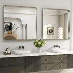 LOAAO 30X30 Inch Brushed Nickel Bathroom Mirror, Rounded Rectangle Silver Metal Frame Mirror, Brushed Nickel, Anti-Rust, Shatter Proof, Hangs Horizontally or Vertically