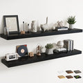 72 Inch Long Floating Shelves for Wall Set of 2, 12"D Wood Grain Bathroom Shelves with Invisible Brackets, Easy Install Engineered Wood Storage Shelves for Kitchen, Living Room, Bedroom, Black Finish