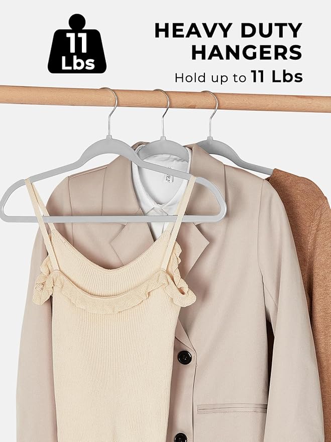 Smarter Plastic Hangers 200 Pack - Slim Non-Velvet Hangers with 360° Swivel Chrome Hook & Non Slip Notches - Ideal for Dresses Coats Shirts Jackets & More - Gray