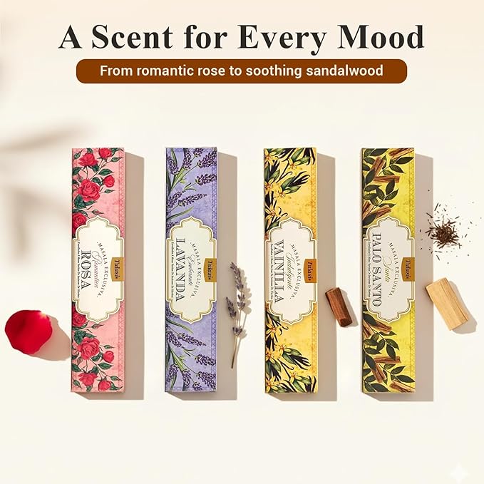 Tulasi Natural Incense Sticks Assorted/Variety Pack – 180 Hand-Rolled Sticks, 12 Fragrances | Lavender, White Sage, Sandalwood, Palo Santo, Rose | Aromatherapy & Meditation